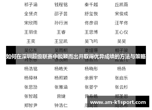 如何在深圳超级联赛中脱颖而出并取得优异成绩的方法与策略