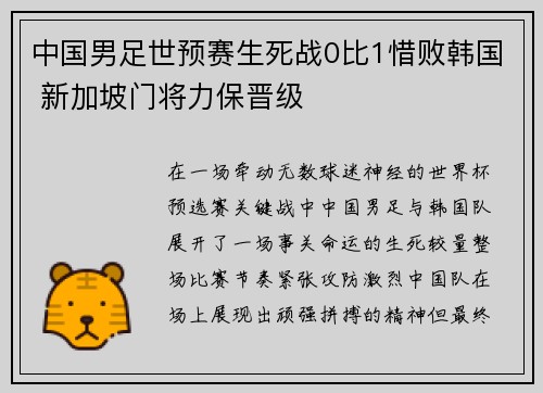 中国男足世预赛生死战0比1惜败韩国 新加坡门将力保晋级 中国男足世预赛生死战0比1惜败韩国 新加坡门将力保晋级