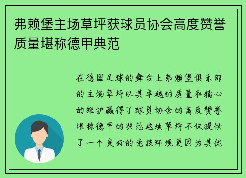 弗赖堡主场草坪获球员协会高度赞誉质量堪称德甲典范 弗赖堡主场草坪获球员协会高度赞誉质量堪称德甲典范